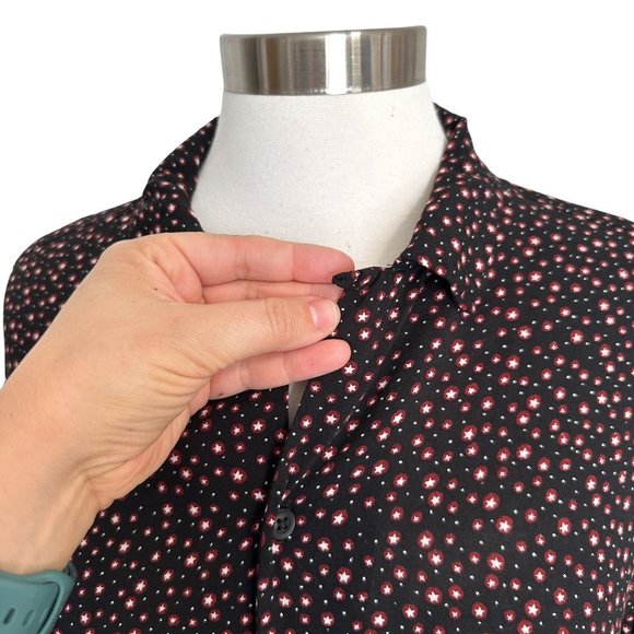 All Saints Womens SMALL Black Ditsy Star Print Collared Button Long Sleeve Shirt - Picture 5 of 10